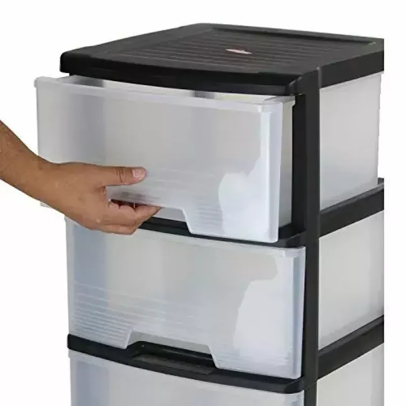 Unidade de gavetas de arrumação Curver 0806770146 – 5 gavetas, 20 L cada, preto/transparente, 37×39×100 cm