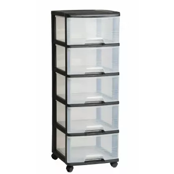 Unidade de gavetas de arrumação Curver 0806770146 – 5 gavetas, 20 L cada, preto/transparente, 37×39×100 cm