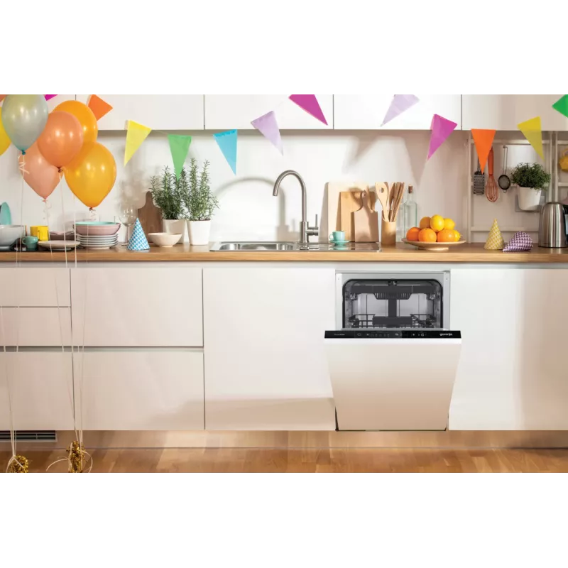 Máquina de lavar loiça Gorenje GV561D10 BK070, encastrável, slimline (45 cm), branco, standard (80 - 85 cm), preto, botões