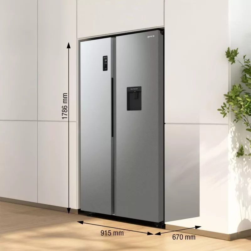 Gorenje Side by side NRR9185DAXLWD BK065B, instalação livre, porta americana, cinzento, LED, na porta, R600a