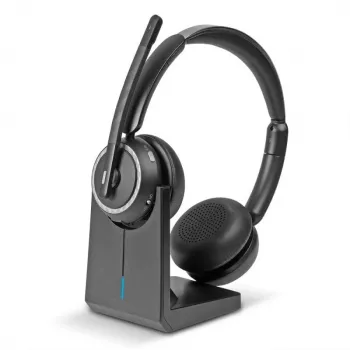 Lindy L118 headset sem fios com cancelamento de ruído e estação de carregamento