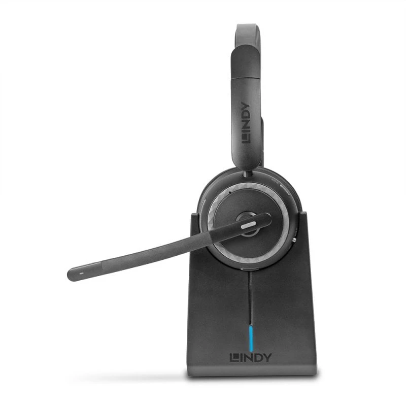 Lindy L118 headset sem fios com cancelamento de ruído e estação de carregamento