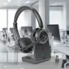 Lindy L118 headset sem fios com cancelamento de ruído e estação de carregamento