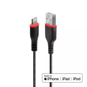 Lindy cabo USB Type-A para Lightning reforçado 1 m, 1 m, Lightning, USB A, macho, macho, preto