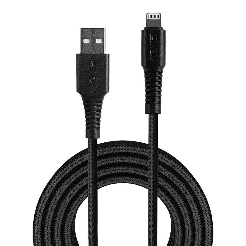 Lindy cabo de carregamento e sincronização USB Type-A para Lightning reforçado 2 m