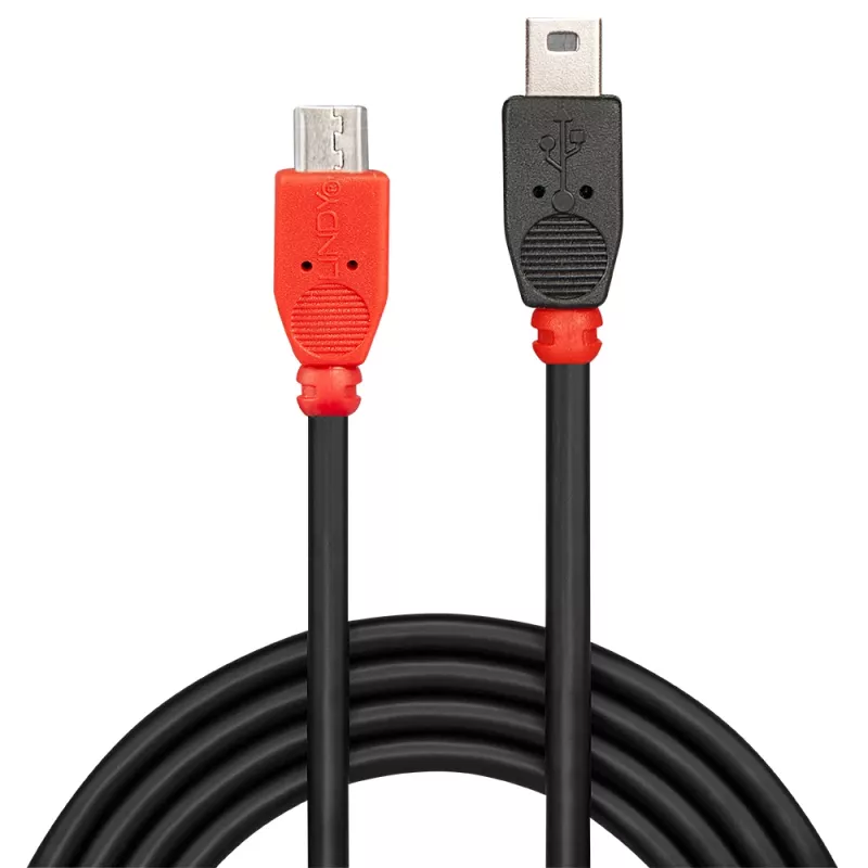 Lindy cabo OTG USB 2.0 Type Micro-B para Mini-B 0,5 m, 0,5 m, Mini-USB B, Micro-USB B, USB 2.0, 0,48 Gbit/s, preto, vermelho