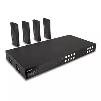 Extensor matriz Lindy Cat.6 4x4 HDMI 4K60 HDBaseT 150 m, 3840 x 2160 píxeis, transmissor e recetor AV, 150 m, com fios, preto, HDCP