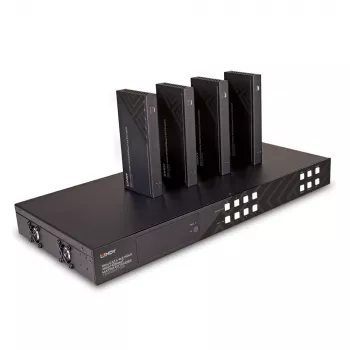 Extensor matriz Lindy Cat.6 4x4 HDMI 4K60 HDBaseT 150 m, 3840 x 2160 píxeis, transmissor e recetor AV, 150 m, com fios, preto, HDCP