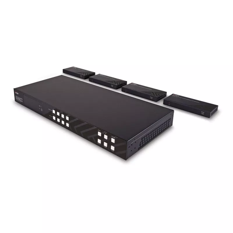 Extensor matriz Lindy Cat.6 4x4 HDMI 4K60 HDBaseT 150 m, 3840 x 2160 píxeis, transmissor e recetor AV, 150 m, com fios, preto, HDCP
