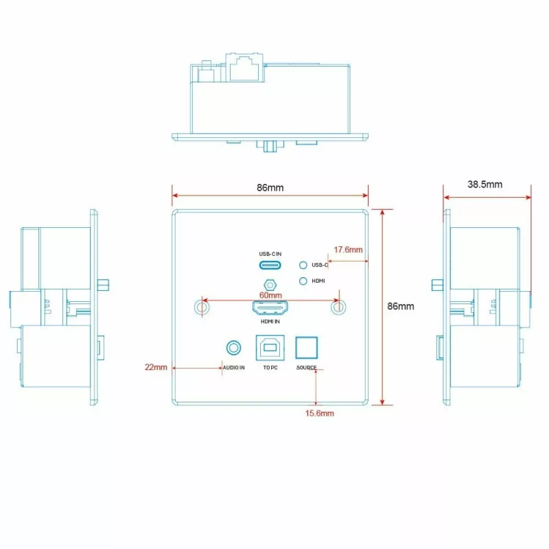 Extensor KVM Lindy Cat.6 HDMI 4K60 e Type-C HDBaseT tomada de parede UK 150 m, transmissor