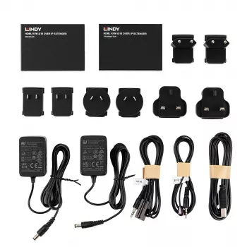 Extensor Lindy HDMI, KVM e IR over IP, transmissor e recetor, com fios, 150 m, Cat5e, Cat6, preto, metal
