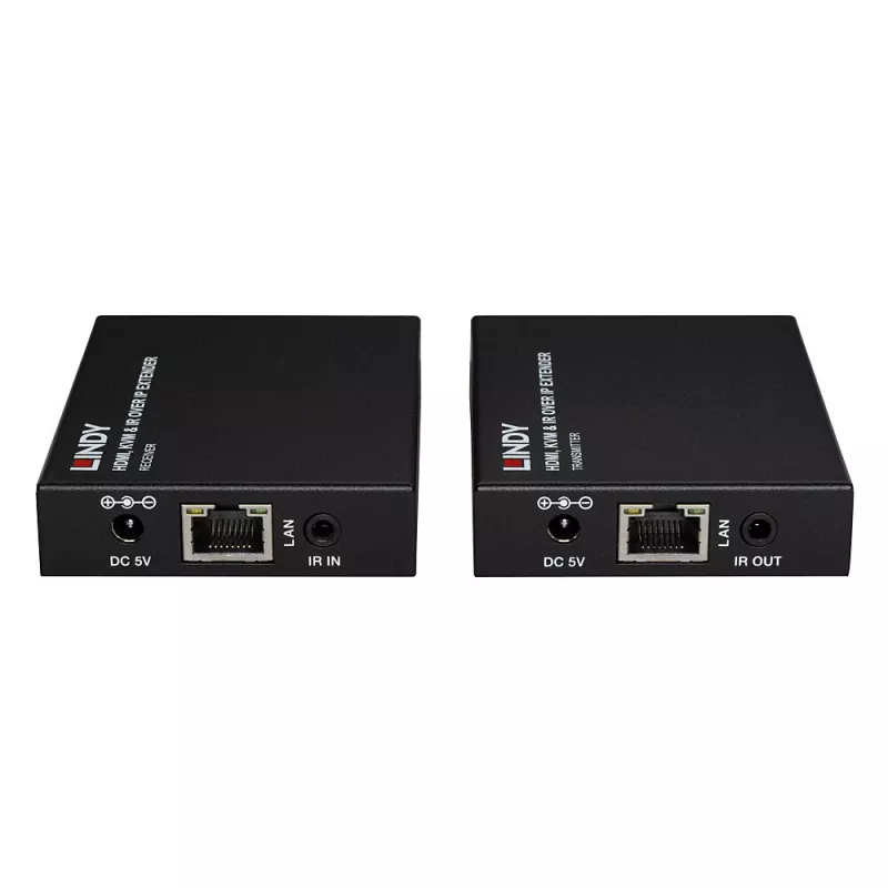 Extensor Lindy HDMI, KVM e IR over IP, transmissor e recetor, com fios, 150 m, Cat5e, Cat6, preto, metal