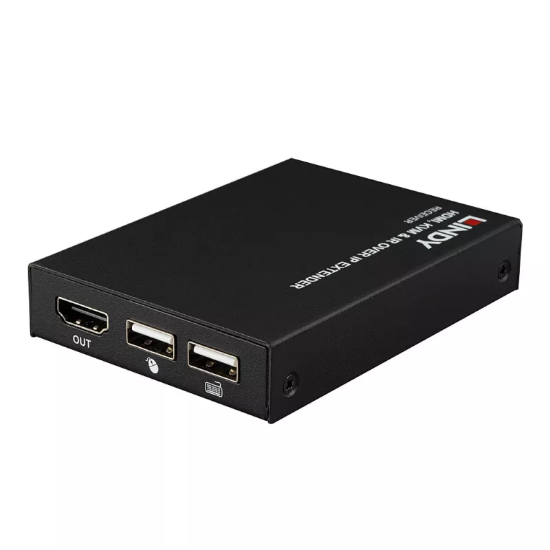 Extensor Lindy HDMI, KVM e IR over IP, recetor, transmissor e recetor, com fios, 150 m, Cat5e, Cat6, preto, metal