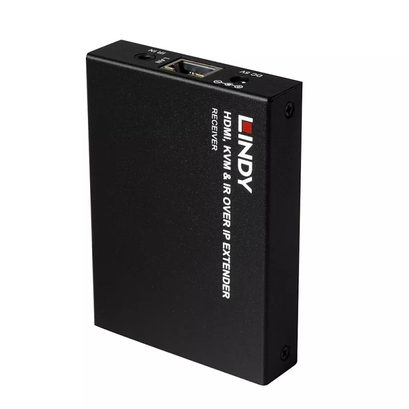 Extensor Lindy HDMI, KVM e IR over IP, recetor, transmissor e recetor, com fios, 150 m, Cat5e, Cat6, preto, metal