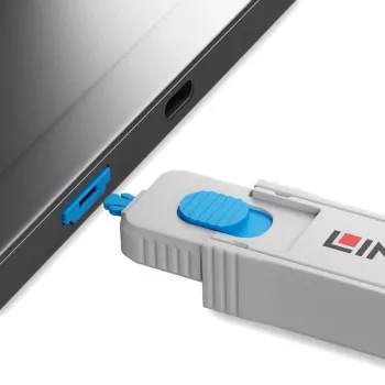 Kit bloqueador de portas Lindy HDMI, azul (1x chave, 4x bloqueios), bloqueador de portas + chave, HDMI, azul, cinzento, acrilonitrilo-butadieno-estireno (ABS), 1 unid., saco de plástico
