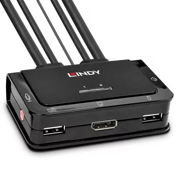Comutador KVM Lindy 2 portas DisplayPort 1.2, USB 2.0 e áudio com cabos