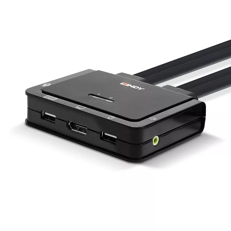 Comutador KVM Lindy 2 portas DisplayPort 1.2, USB 2.0 e áudio com cabos
