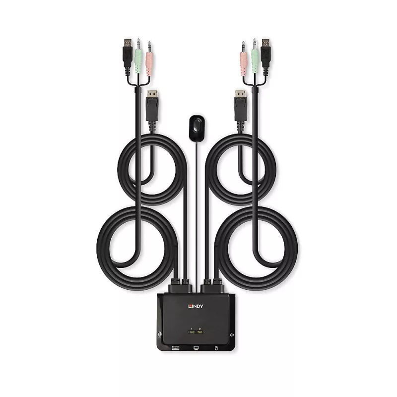 Comutador KVM Lindy 2 portas DisplayPort 1.2, USB 2.0 e áudio com cabos