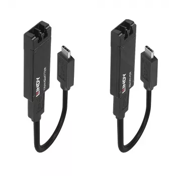 Extensor Lindy USB 3.2 Type-C em fibra ótica 100 m, transmissor e recetor de rede, 100 m, 10000 Mbit/s, fibra, USB 3.2 Gen 1 (3.1 Gen 1) Type-C, preto