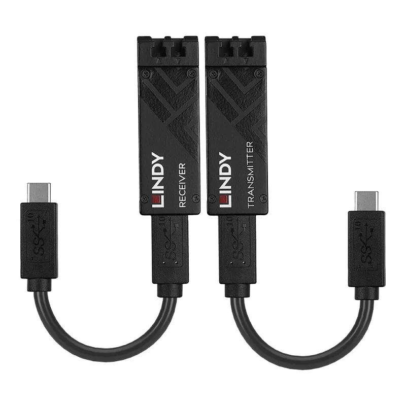 Extensor Lindy USB 3.2 Type-C em fibra ótica 100 m, transmissor e recetor de rede, 100 m, 10000 Mbit/s, fibra, USB 3.2 Gen 1 (3.1 Gen 1) Type-C, preto