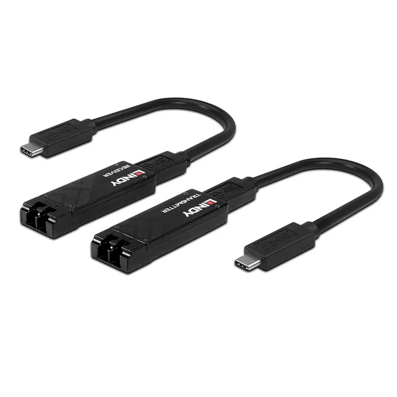 Extensor Lindy USB 3.2 Type-C em fibra ótica 100 m, transmissor e recetor de rede, 100 m, 10000 Mbit/s, fibra, USB 3.2 Gen 1 (3.1 Gen 1) Type-C, preto