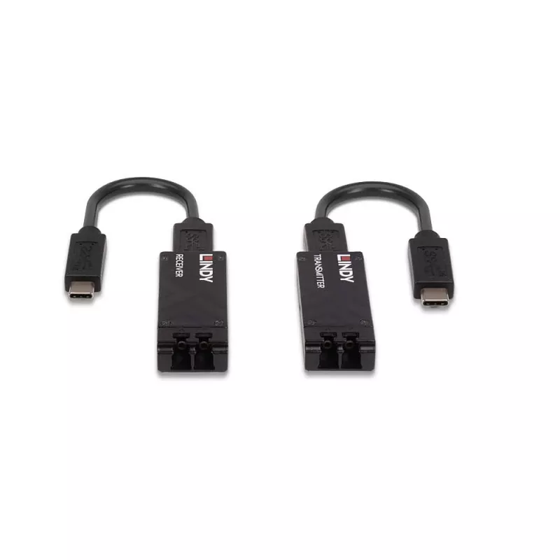 Extensor Lindy USB 3.2 Type-C em fibra ótica 100 m, transmissor e recetor de rede, 100 m, 10000 Mbit/s, fibra, USB 3.2 Gen 1 (3.1 Gen 1) Type-C, preto