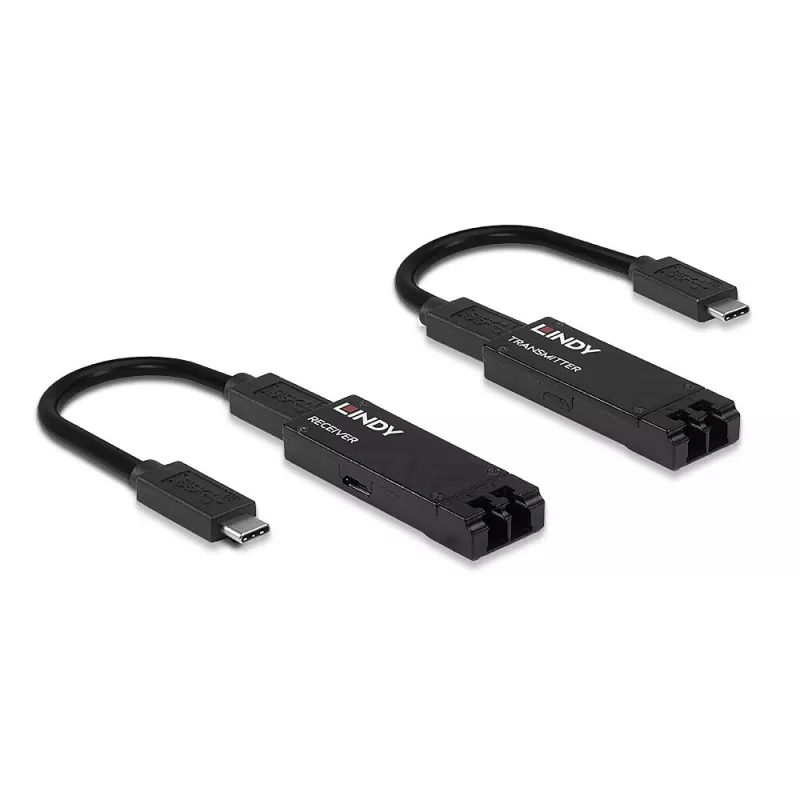 Extensor Lindy USB 3.2 Type-C em fibra ótica 100 m, transmissor e recetor de rede, 100 m, 10000 Mbit/s, fibra, USB 3.2 Gen 1 (3.1 Gen 1) Type-C, preto