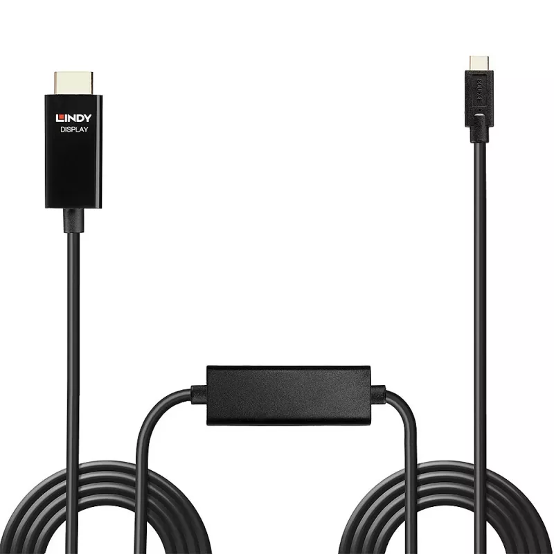 Cabo adaptador Lindy USB Type-C para HDMI 4K60 com HDR, 10 m, USB Type-C, HDMI Type A (Standard), macho, macho, reto