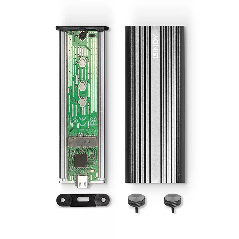 Caixa SSD NVMe M.2 USB 3.2 Gen 2 x2 Lindy, caixa SSD, M.2, PCI Express, 20 Gbit/s, ligação USB, prateado