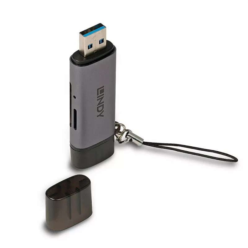 Leitor de cartões SD/MicroSD Lindy USB 3.2 Type-C e A, MiniSD, SD, preto, cinzento, 5000 Mbit/s, USB 3.2 Gen 1 (3.1 Gen 1) Type-A/Type-C, 78,5 mm, 22,5 mm