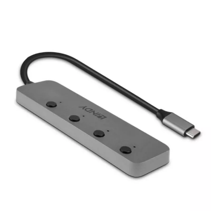 Hub Lindy 4 portas USB 3.2 Type-C com interruptores on/off