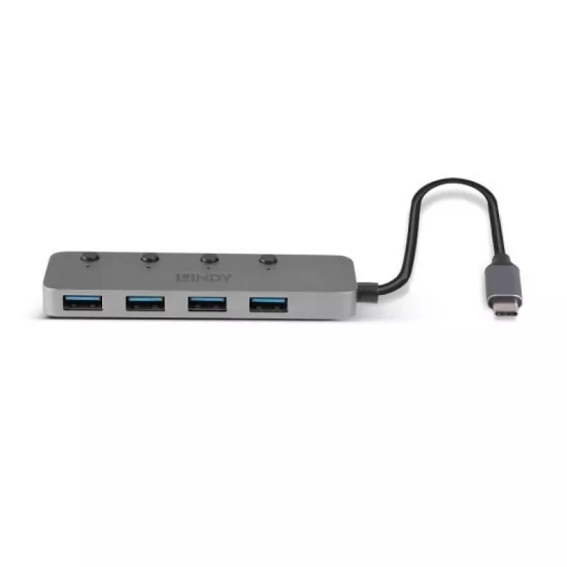 Hub Lindy 4 portas USB 3.2 Type-C com interruptores on/off
