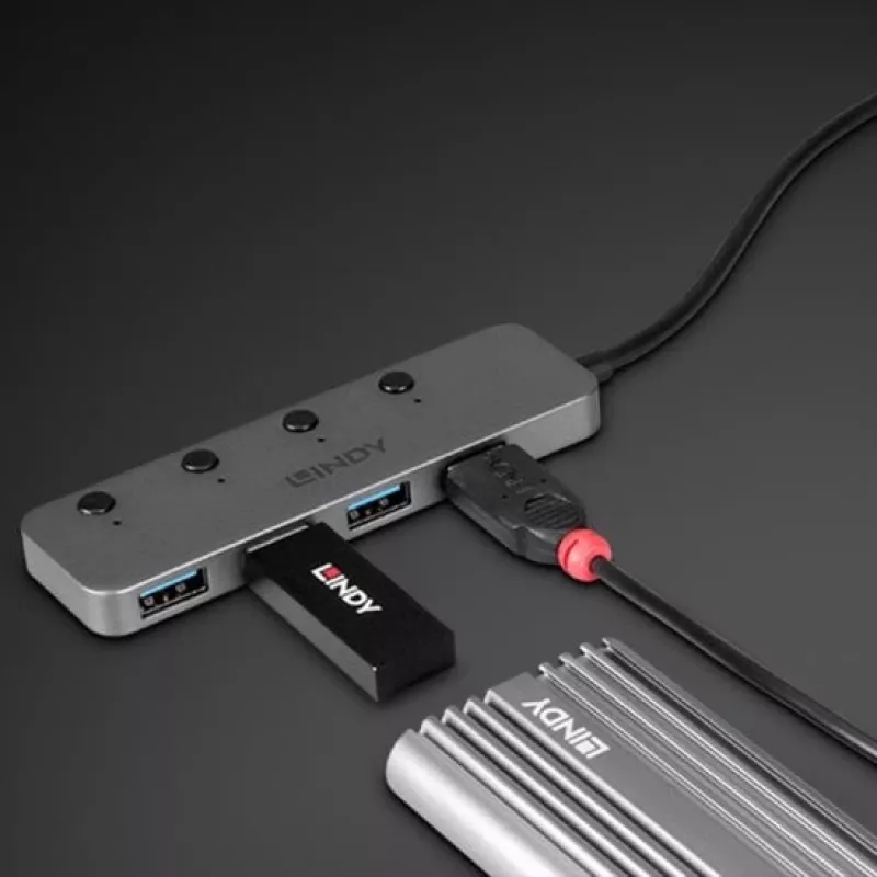 Hub Lindy 4 portas USB 3.2 Type-C com interruptores on/off