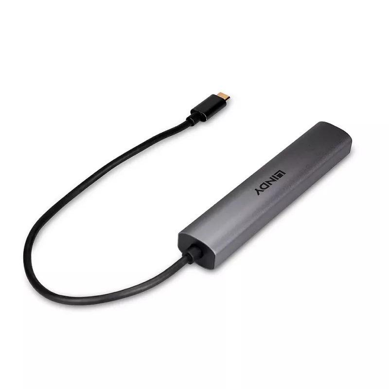 Hub de interfaces Lindy 43385 USB Type-C 10000 Mbit/s cinzento