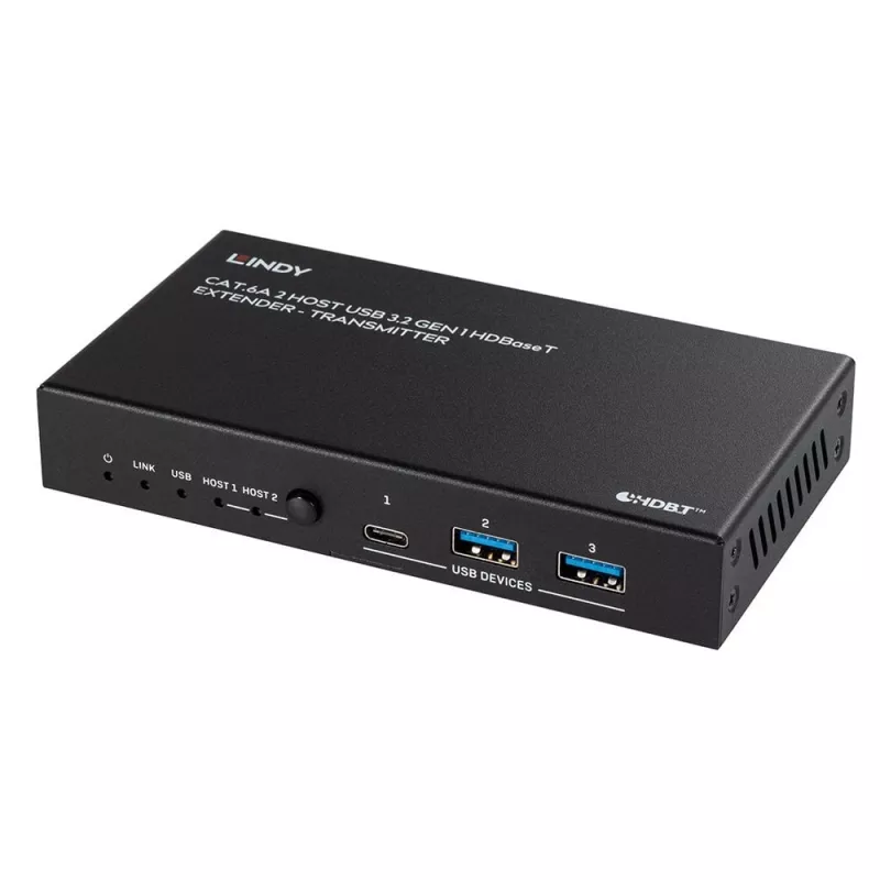 Extensor Lindy 100m Cat.6A 2 host USB 3.2 Gen 1 HDBaseT, transmissor e recetor de rede, 100 m, 480 Mbit/s, Cat6a, VS6320, bronze fosforoso