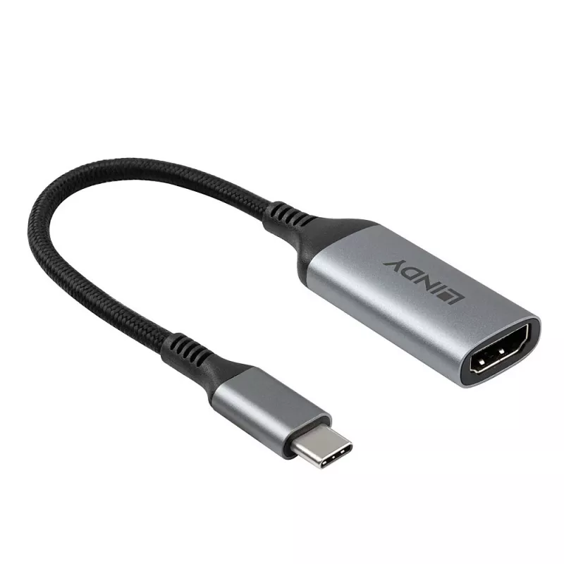 Adaptador de cabo de vídeo Lindy 43428 0,15 m USB Type-C HDMI cinzento
