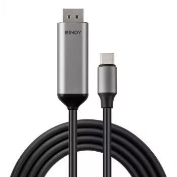 Adaptador de cabo de vídeo Lindy 43504 2 m USB Type-C DisplayPort cinzento