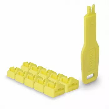 Bloqueadores de porta Lindy RJ45 amarelos, 10x + 1 chave, bloqueador de porta + chave, RJ-45, amarelo, acrilonitrilo-butadieno-estireno (ABS), 10 unid., saco de plástico