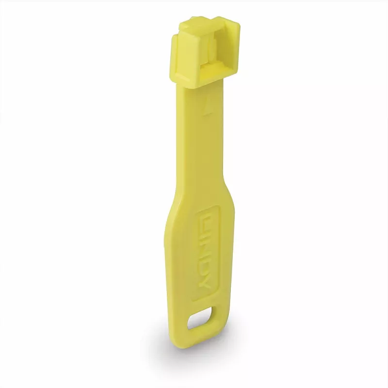 Bloqueadores de porta Lindy RJ45 amarelos, 10x + 1 chave, bloqueador de porta + chave, RJ-45, amarelo, acrilonitrilo-butadieno-estireno (ABS), 10 unid., saco de plástico