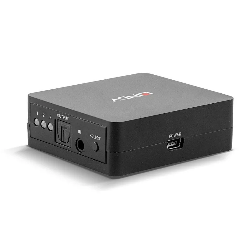 Lindy comutador de áudio digital TosLink (ótico) de 3 portas, preto, plástico, 54 mm, 60 mm, 20 mm, 37 g