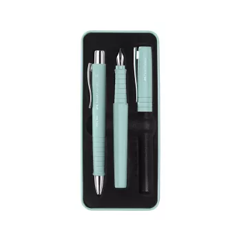 Conjunto de caneta de esferográfica e caneta de tinta Faber-Castell Poly Ball preto azul-claro 3 unidades