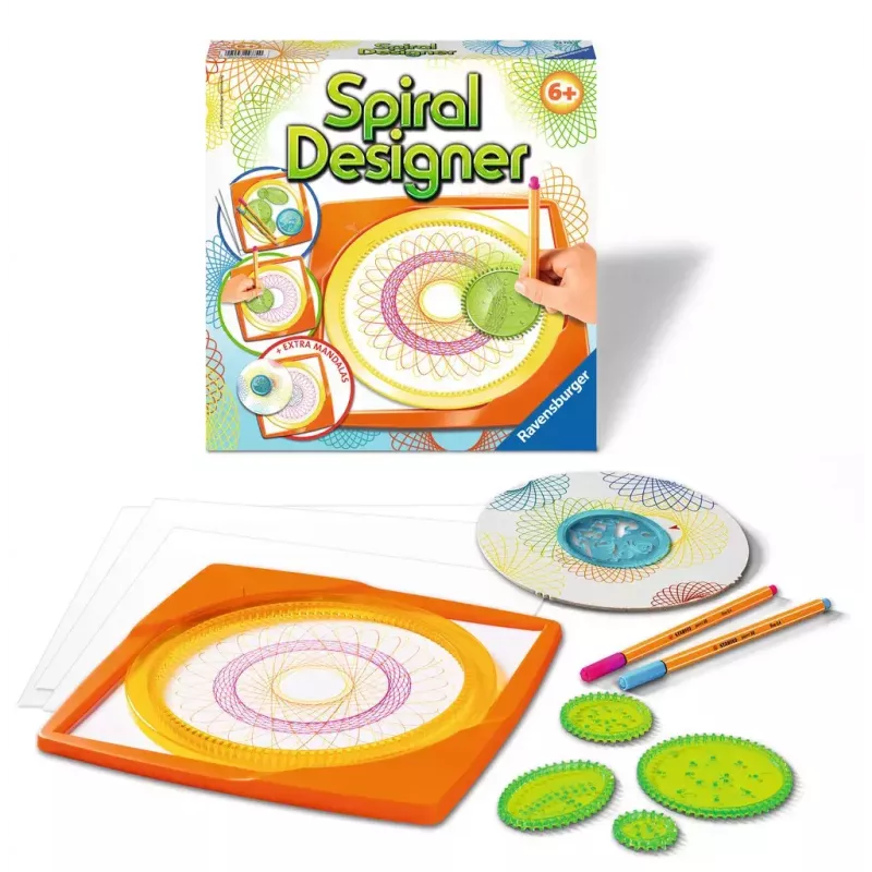 Spirograph Infantil Ravensburger 297740 com Estêncil e 2 Canetas, Multicolor, para Crianças a partir dos 6 Anos