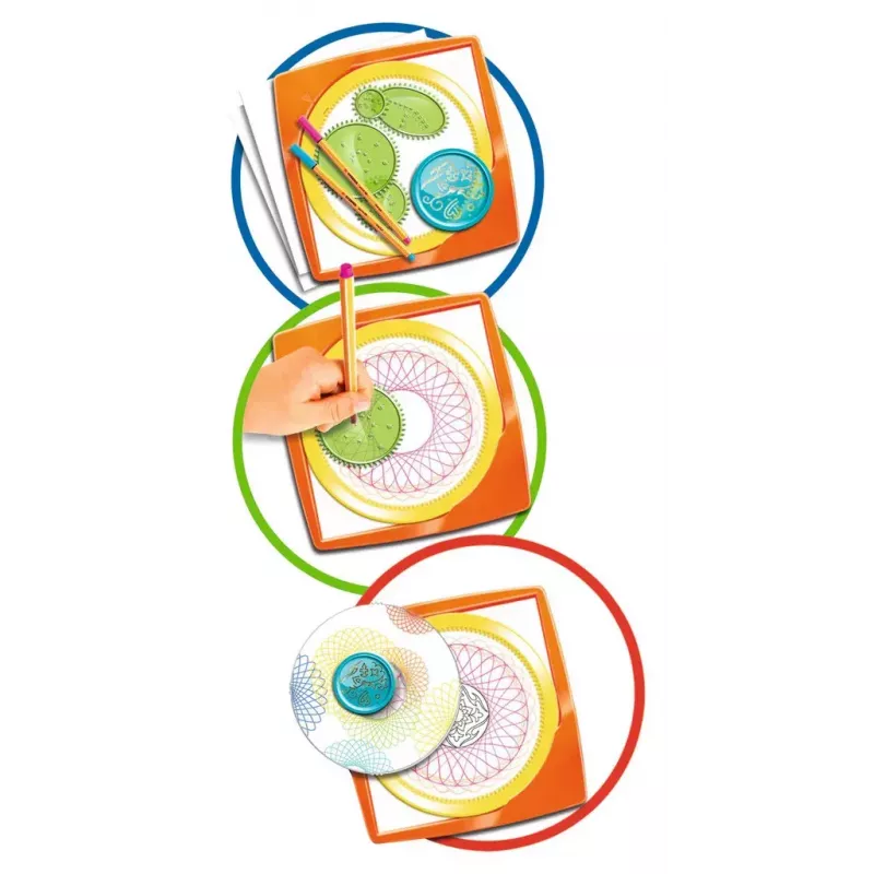 Spirograph Infantil Ravensburger 297740 com Estêncil e 2 Canetas, Multicolor, para Crianças a partir dos 6 Anos