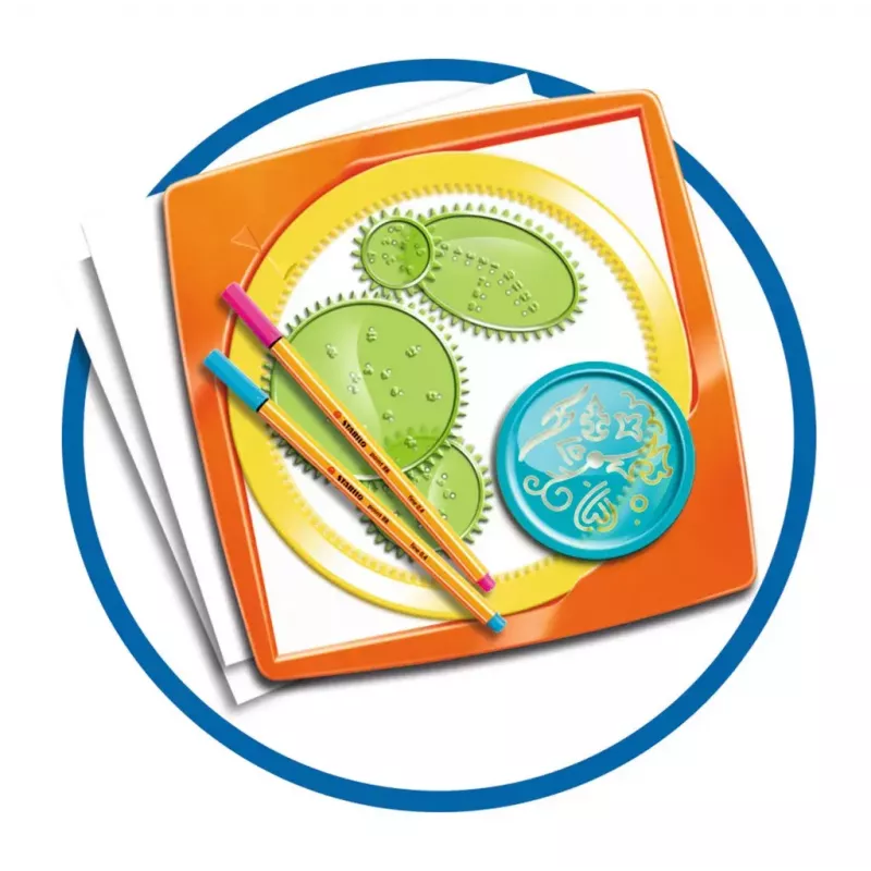Spirograph Infantil Ravensburger 297740 com Estêncil e 2 Canetas, Multicolor, para Crianças a partir dos 6 Anos