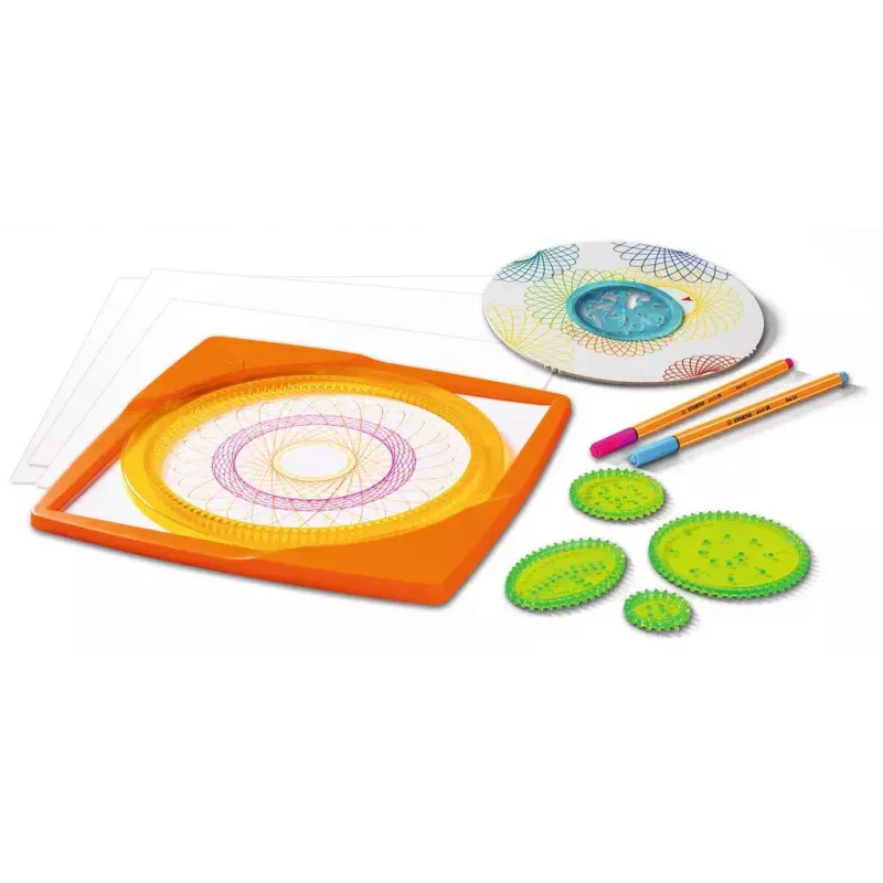 Spirograph Infantil Ravensburger 297740 com Estêncil e 2 Canetas, Multicolor, para Crianças a partir dos 6 Anos