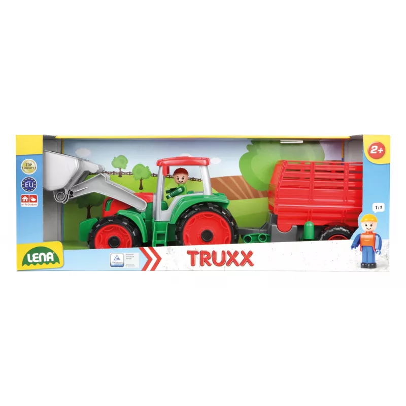 Trator de brincar com atrelado de feno Lena Truxx 04428 embalagem aberta – conjunto de brincar em plástico