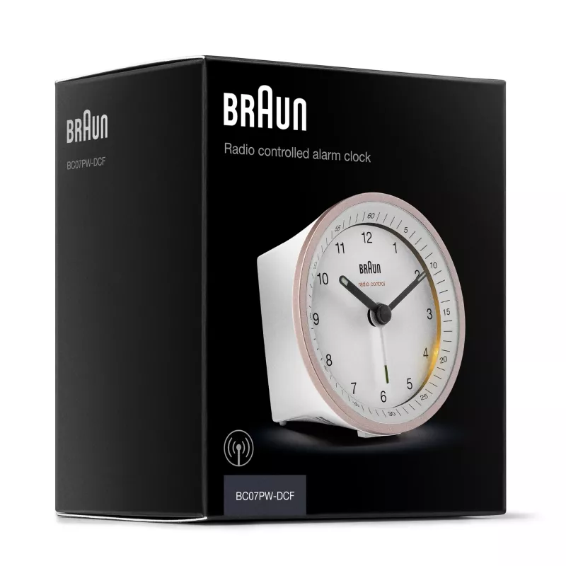 Despertador de quartzo Braun BC07 rosa, branco
