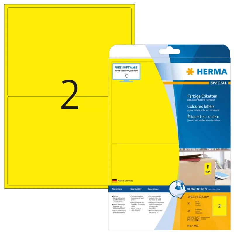 Etiquetas coloridas HERMA A4 199,6x143,5 mm amarelo papel mate 40 unid.