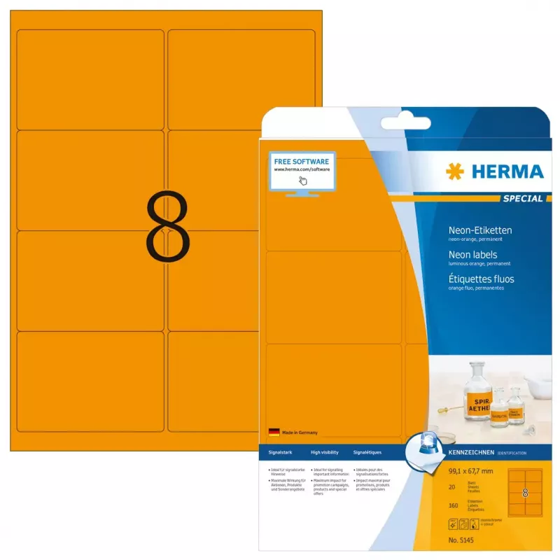 Etiquetas autoadesivas para impressora HERMA etiquetas néon A4 99,1x67,7 mm