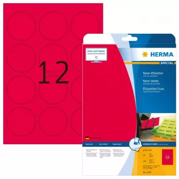 Etiquetas autoadesivas para impressora HERMA etiquetas néon A4 Ø 60 mm redondas vermelho vivo